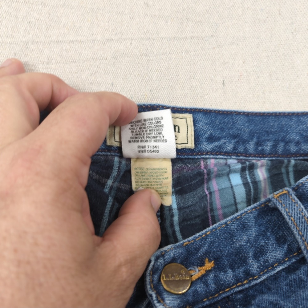 LL Bean Jeans Womens 18 Blue Flannel Lined Denim High Rise Mom - Picture 11 of 16